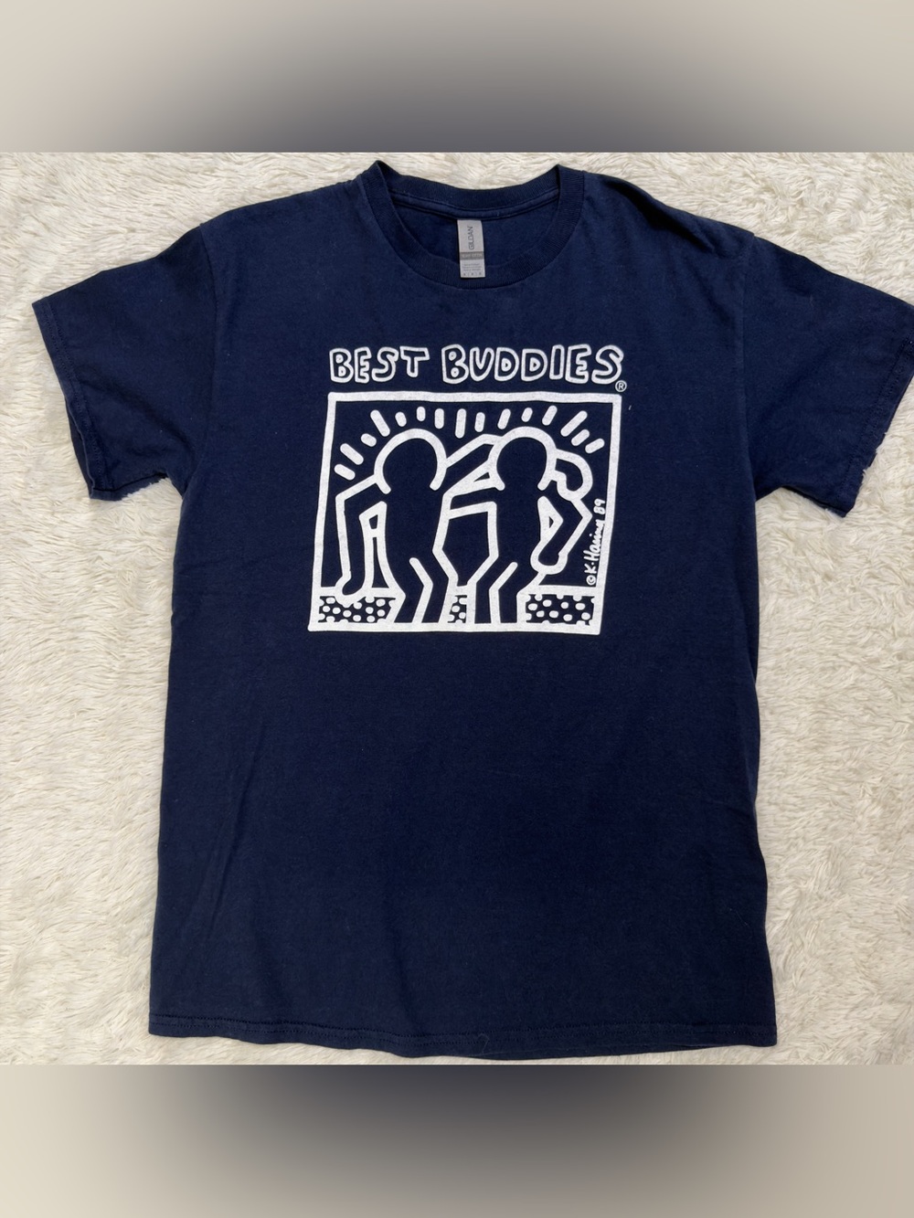 Vintage Keith Haring 1989 Best Buddies Art T-Shirt Navy Blue Men’s Size M